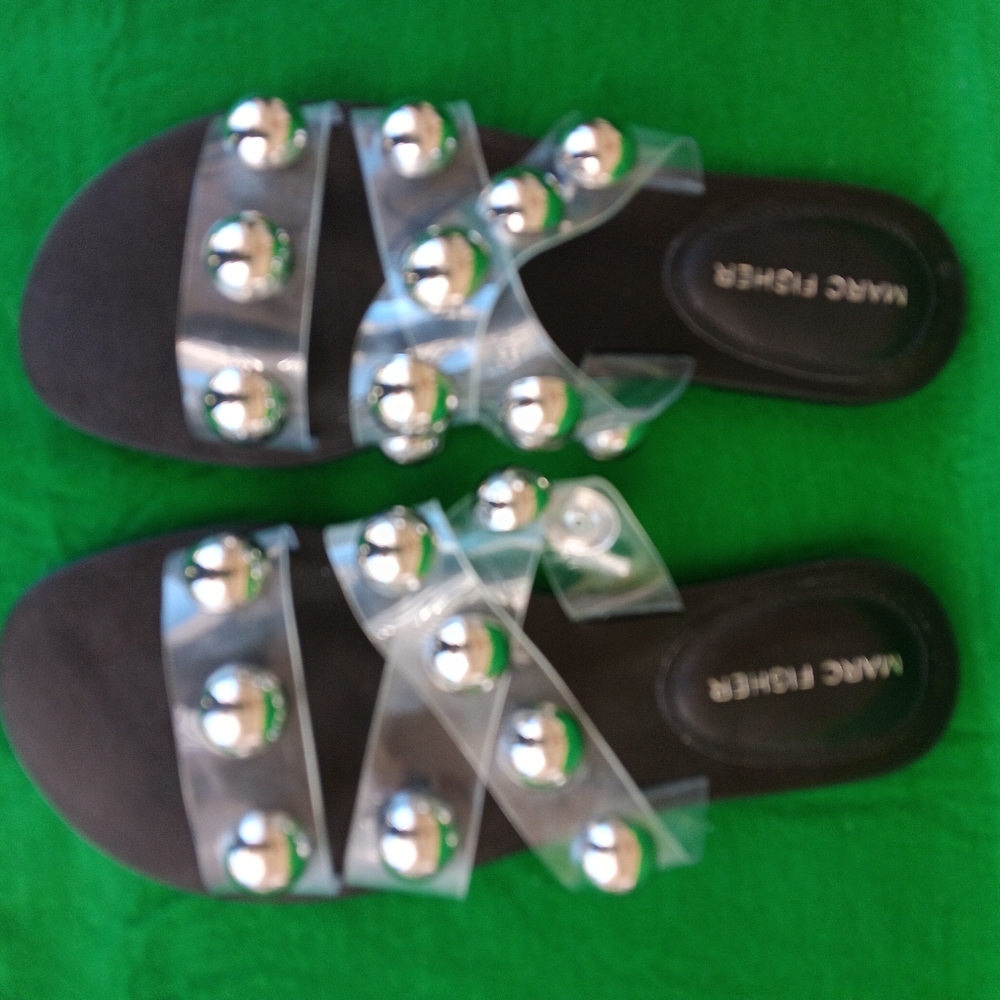 Marc Fisher Studded Black Slip-on Sandals Womens Size 5